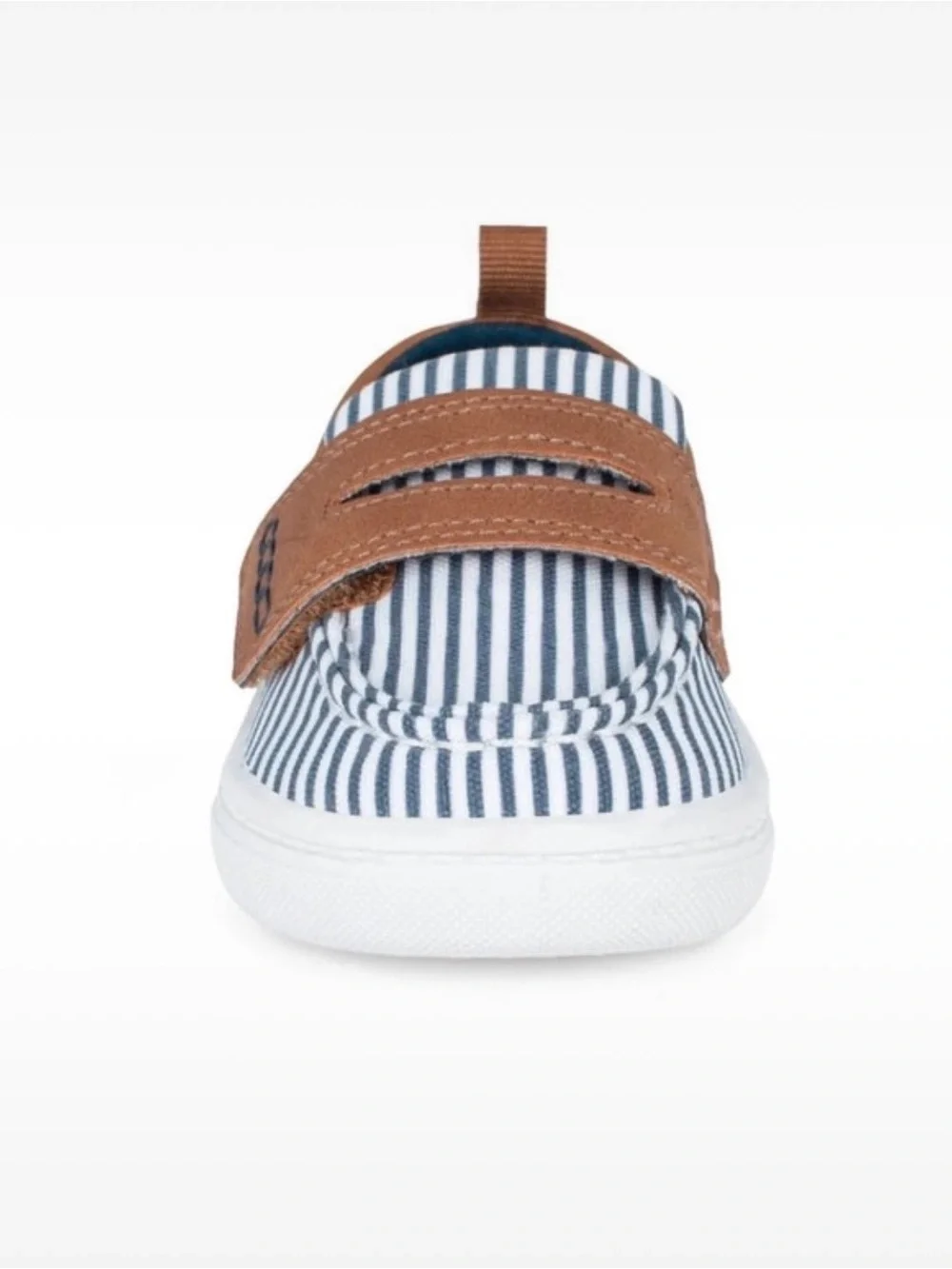 Carter's Navy & White Striped Slip-On Sneaker with Brown Strap